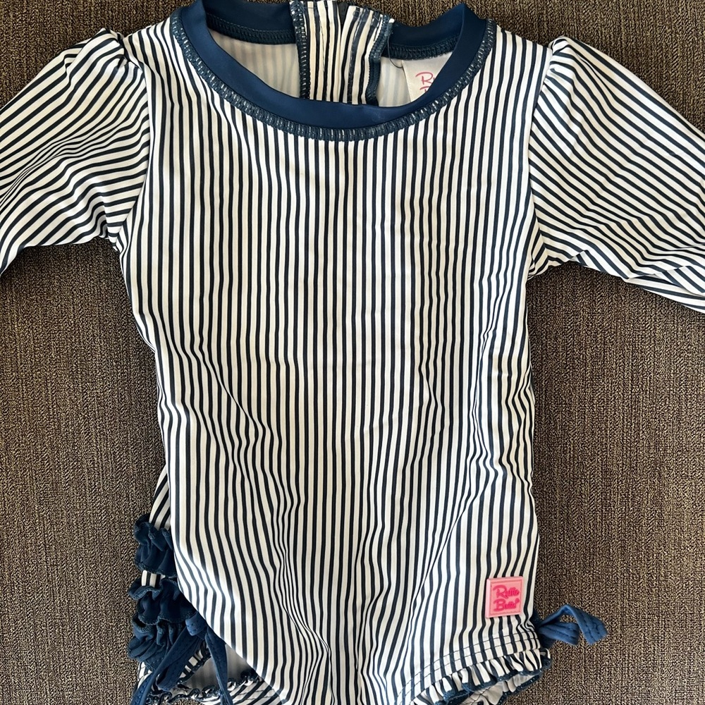 Rufflebutts Navy White Stripe Bathing Suit 12-18 Months - Picture 3 of 5